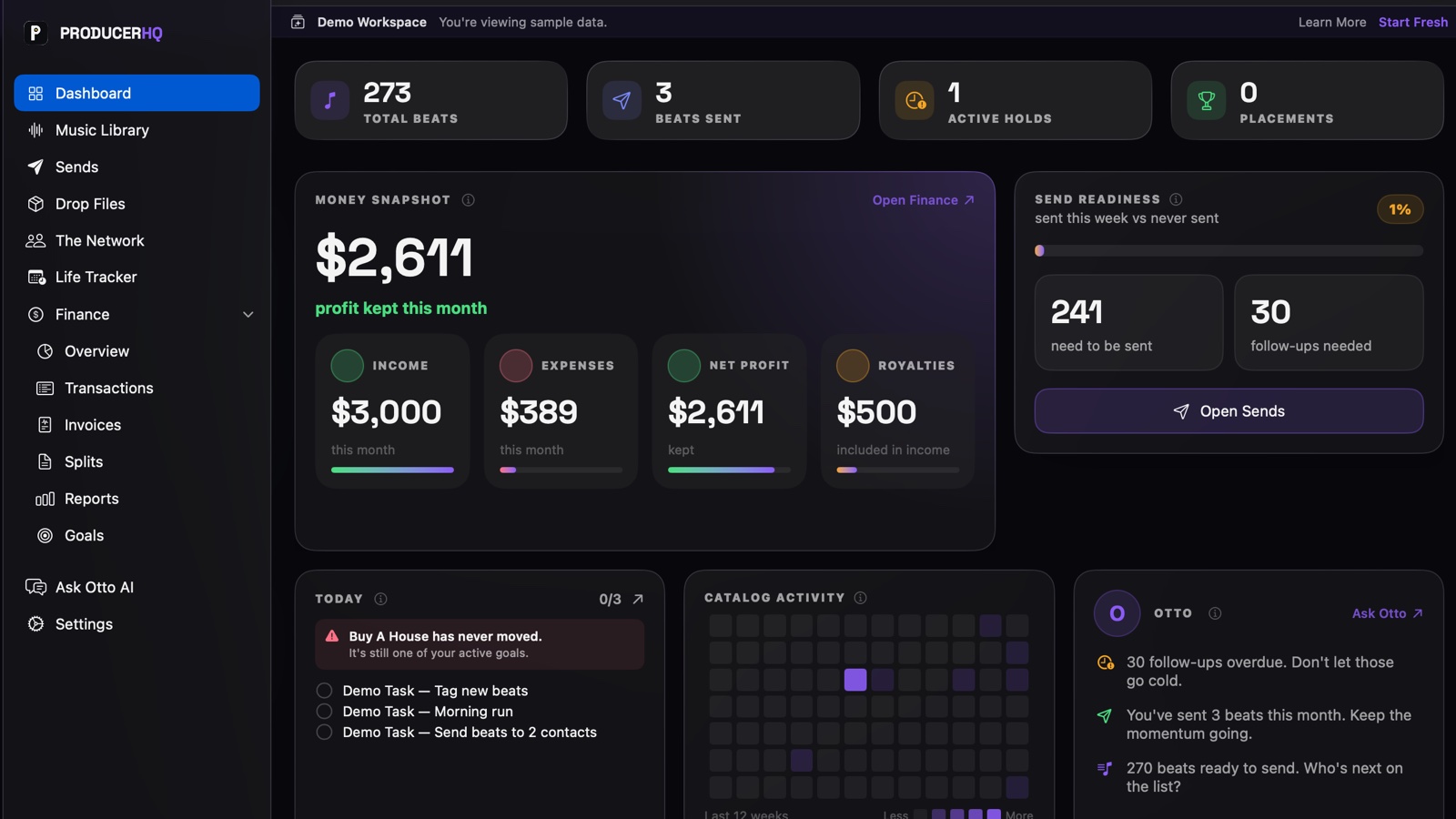 ProducerHQ business workspace dashboard